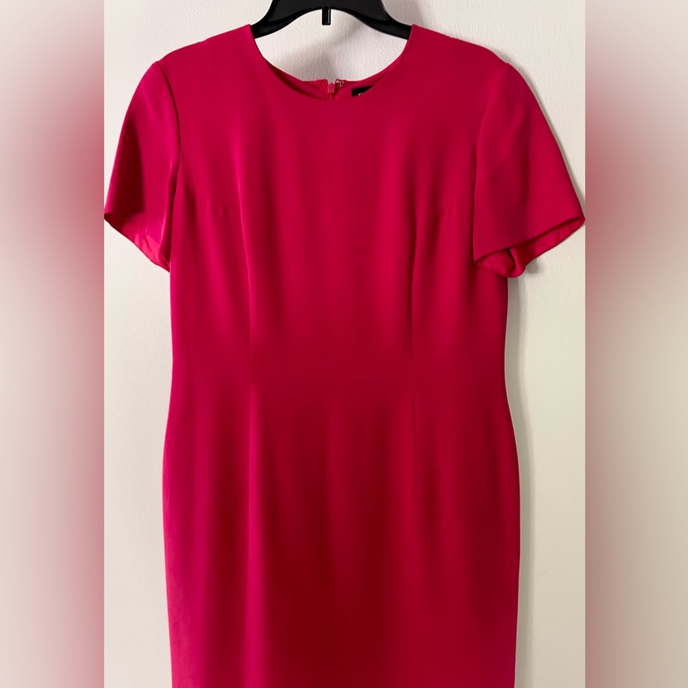 VINTAGE SHOMI Red Silk Short Sleeve Sheath Dress Classic Minimal Capsule | Sz 8 - Picture 5 of 10